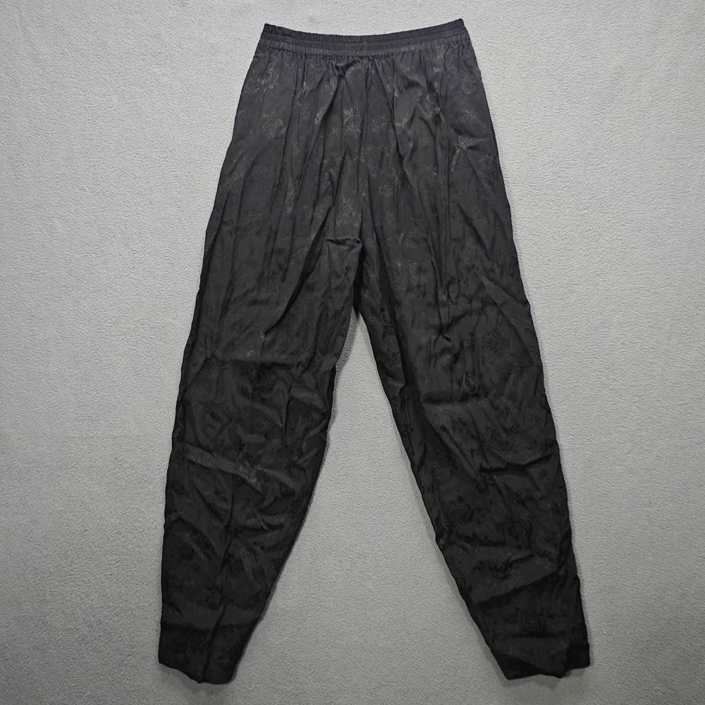 Black Satin‎ Pants Womens Small Rose Jacquard Whimisgoth Grunge Emo Moody Vamp